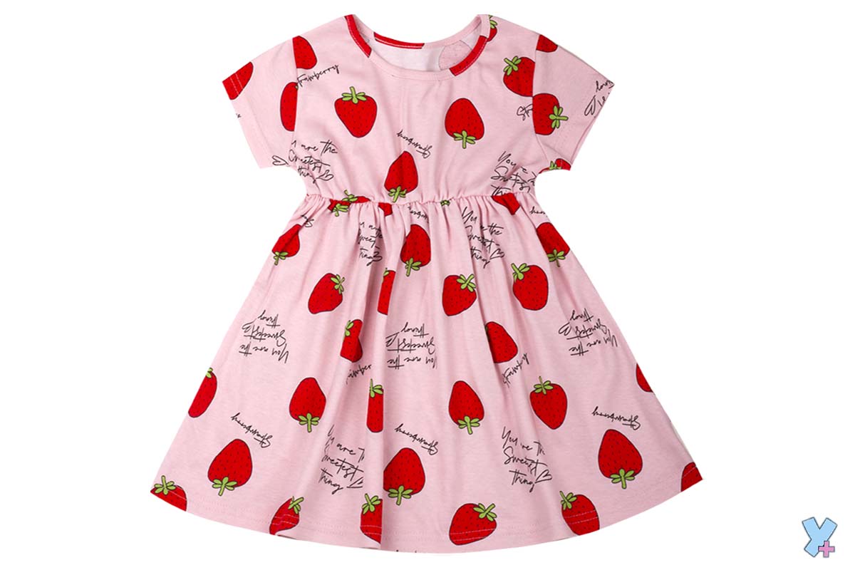 модная детская одежда 3029 платье с коротким рукавом (интерлок набивной)