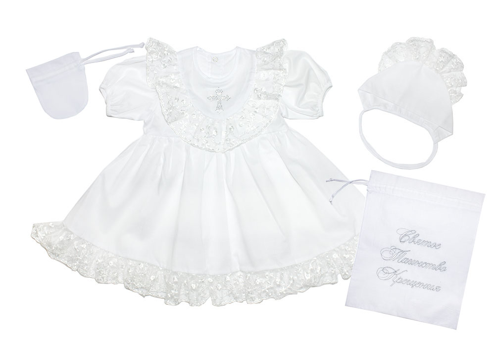 модная детская одежда к02-2 комплект (крестильный) для девочки 4 предмета
