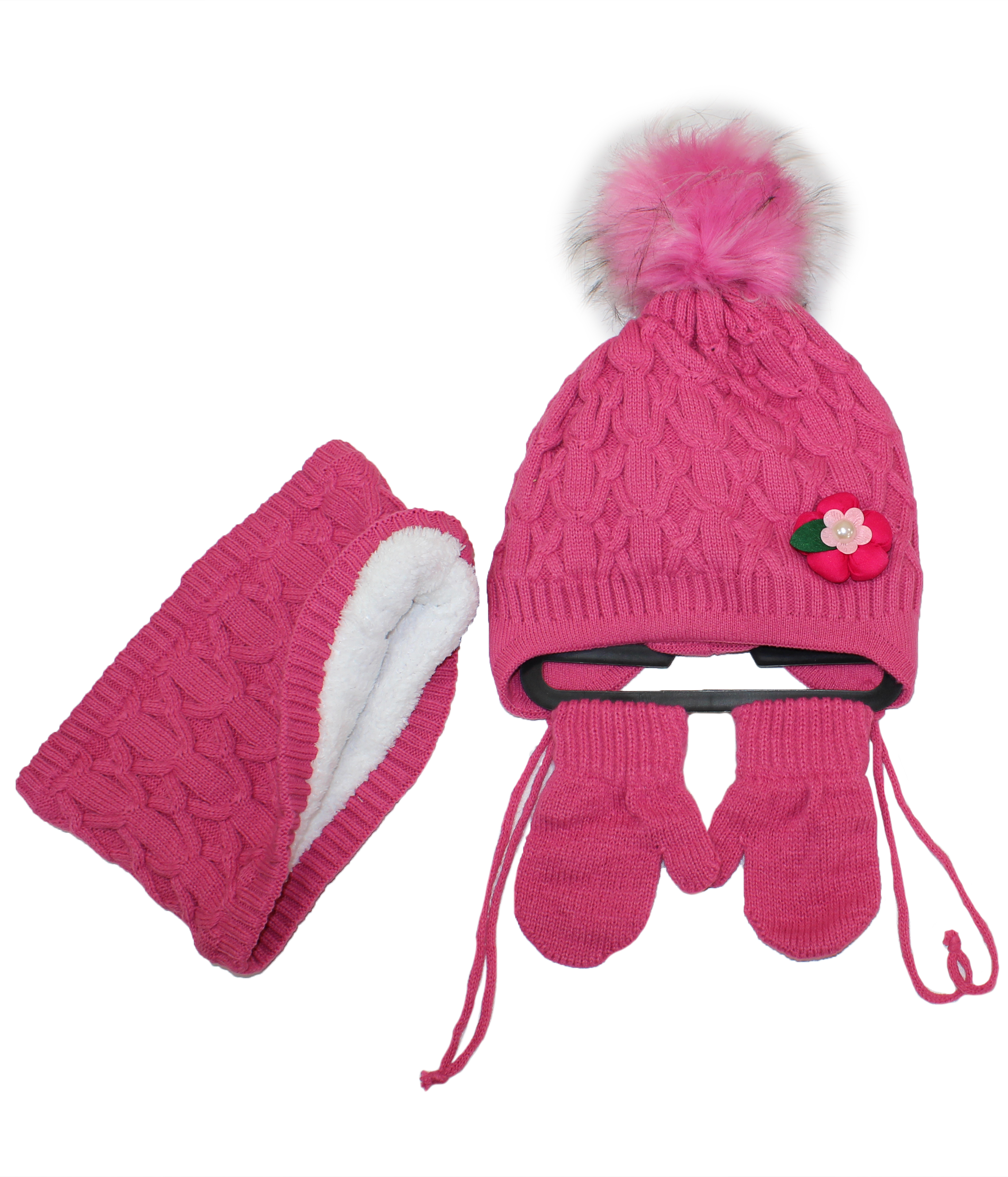 51012 Комплект для девочки(шапка+снуд+варежки)