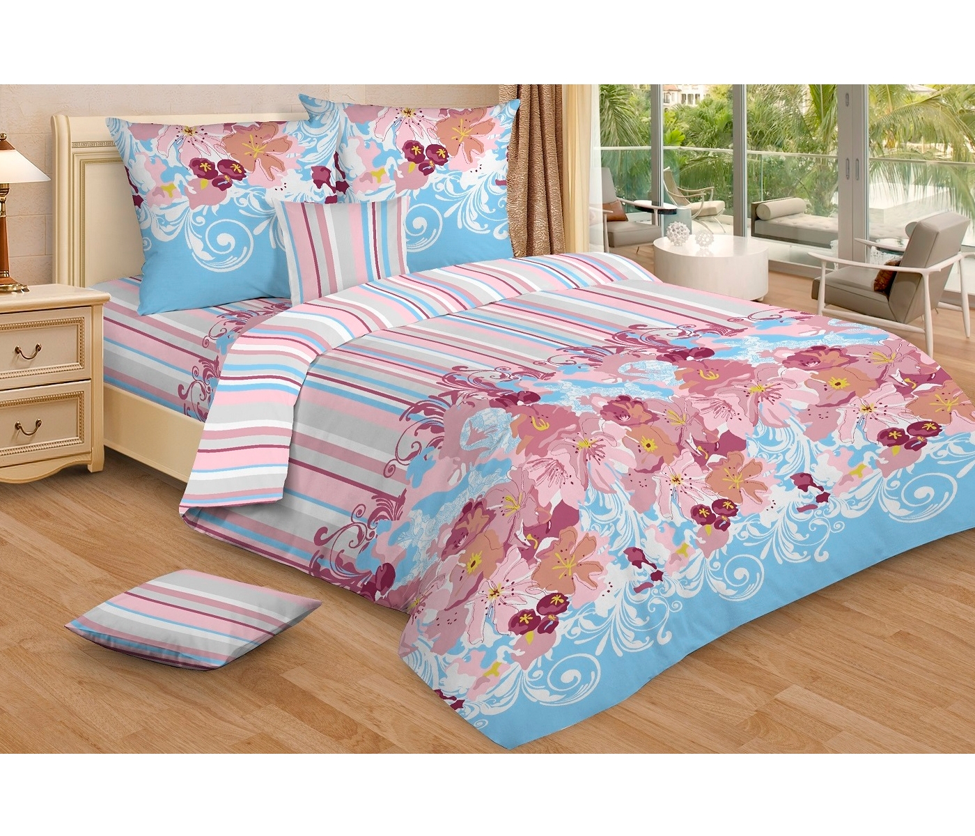 качественный кпб бязь 2 сп с европростыней ночь нежна