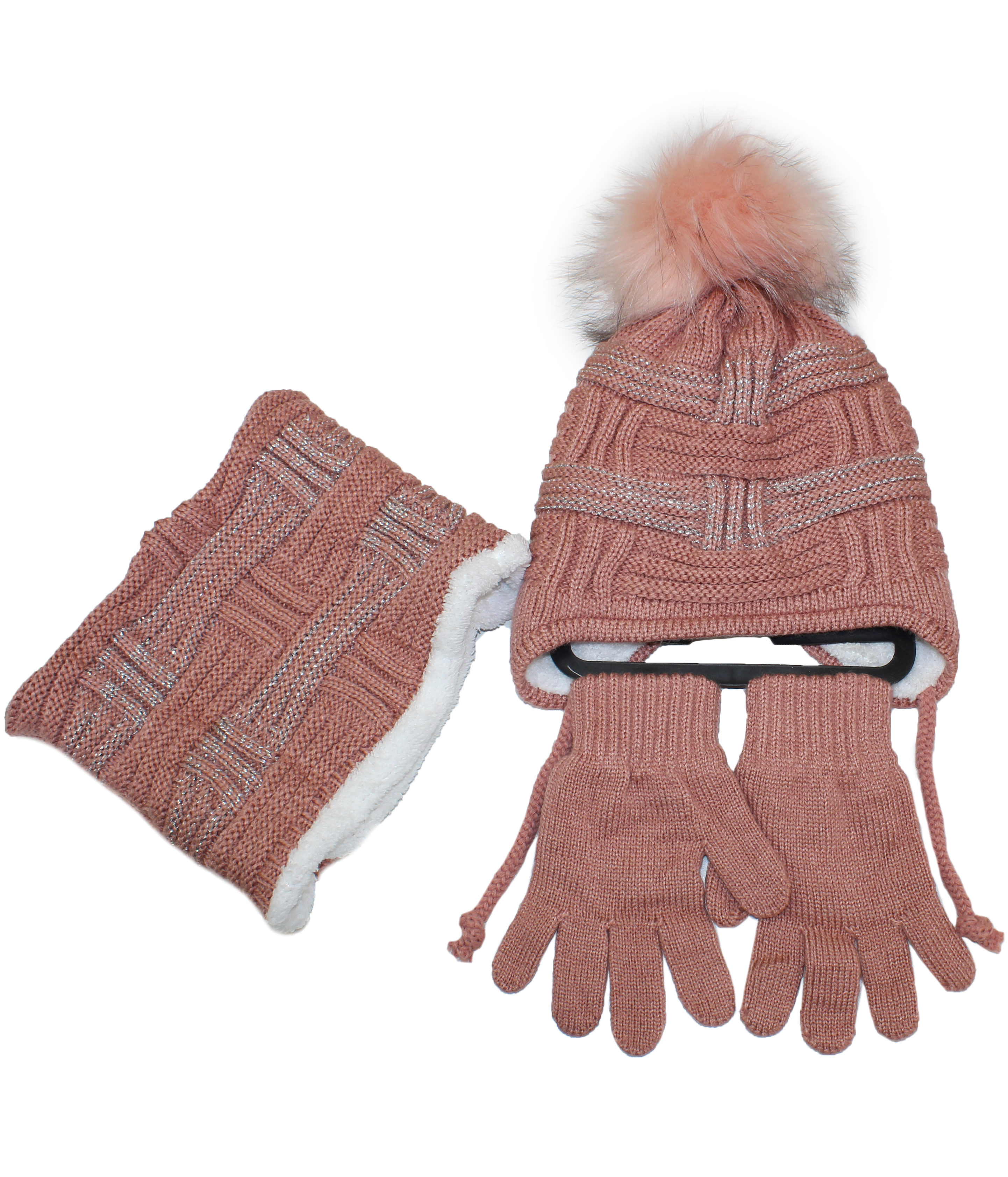 51242 Комплект для девочки(шапка+снуд+перчатки)